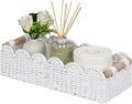 CubesLand Scalloped Edge Toilet Paper Storage Basket, Living Room Home Cozy Decor Basket, Paper Rope Small Baskets for Over Toilet Storage Shelf, End Table, Shelves, with 2 Wooden Handles, White