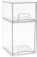 Sorbus Acrylic Storage Containers - 2 Pack, Stackable Storage Bins Set for Bathroom Organization - Clear Acrylic Drawer Organizers - Makeup Case Pull-Out Drawers (7.6’’ and 4.4’’ Tall)