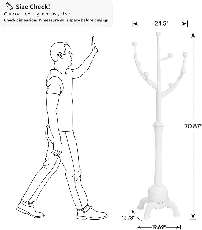 Bekrvio Coat Rack, Solid Wood Coat Racks Stand, Free Standing Coat Rack Coat Hanger with Hooks for Jaceket, Winter Coats, Entryway, Hallway, Bedroom - Load 160lbs (White)