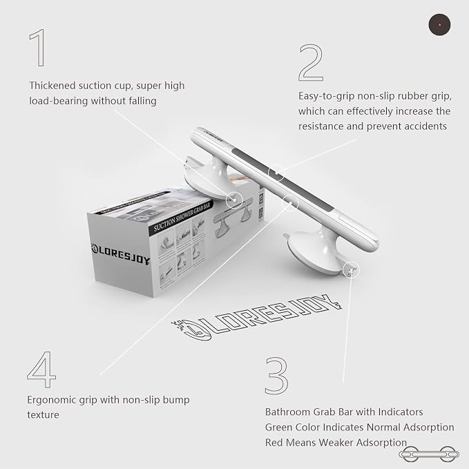 Shower Handles for Elderly Suction, Grab Bars for Bathtubs and Showers, Suction Grab Bars for Shower, Shower Grab Bars for Seniors, Shower Bars Safety with Indicators, No Drilling Waterproof