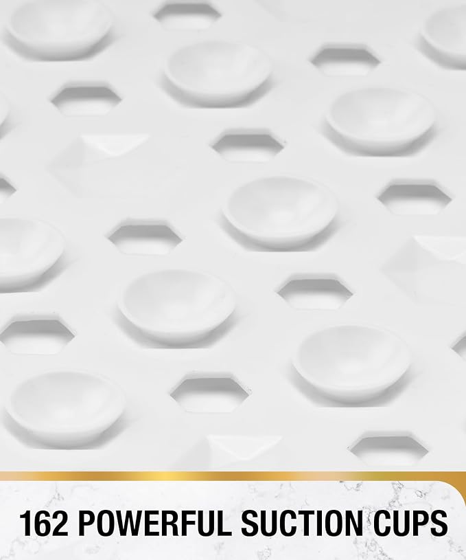 HITSLAM Shower Mat Anti Slip, Square Bath Mat for Tub Non Slip with Suction Cups and Drain Holes, 21x21 Inch Bathroom Shower Stall Floor Mat, Machine Washable, Soft on Feet, White