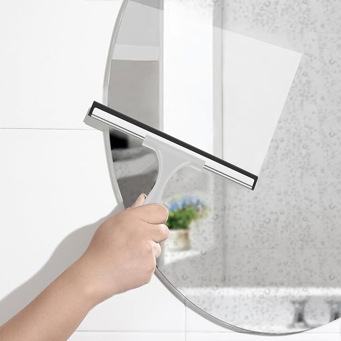 SetSail Shower Squeegee for Glass Doors All-Purpose Squeegee for Shower Glass Heavy Duty Window Squeegee with Hook for Tile, Sink, Mirror, Car Windshield Cleaning 10 Inches, Grey Balck