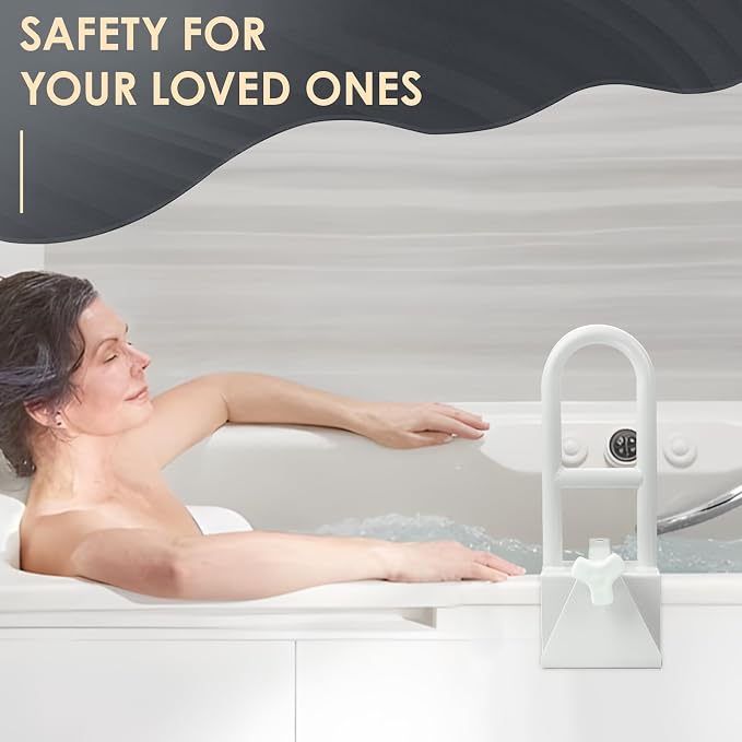 Bathtub Safety Rail, Heavy Duty Bath and Shower Grab Bar for Seniors and Elderly, Safety Assistance Bathtub Handle with Adjustable Clamp, Fits Tub Width 3 to 7 Inches, Supports Up to 300lbs