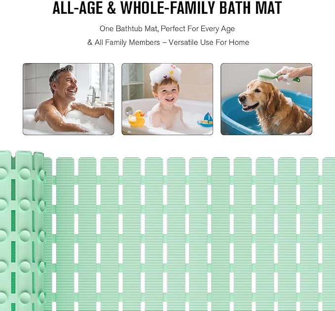 MBOSS Bath Tub Shower Mat Non Slip Bathtub Mats for Bathroom Shower Floor Mat Bath Mats for Shower Tub Anti Slip Shower Mat with Drain Hole and Large Suction Cups (Mint Green, 27.5 X 15.7 Inch)