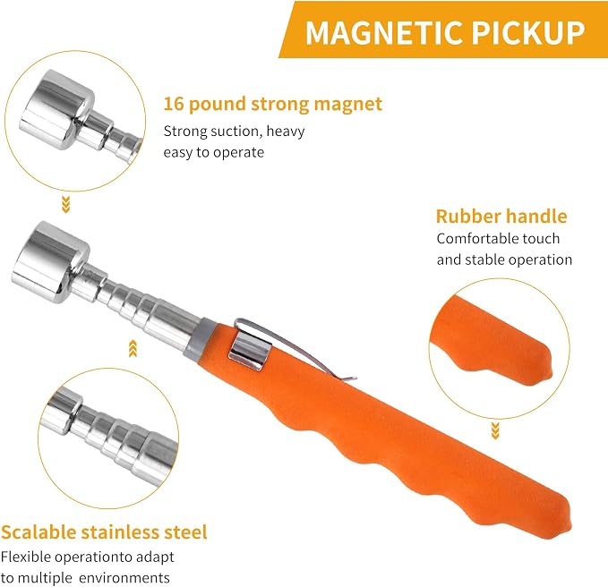 Telescoping Magnetic Pick Up Tool Set of 2,Telescopic Magnet Stick-Useful for Hard-to-Reach,Narrow Space,Mechanic,Automotive, Home - Cool Gadget Christmas Gifts Stocking Stuffers for Men Women Husband