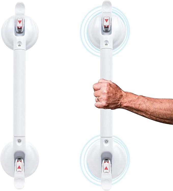 Shower Handle Upgraded 19 inch Grab Bar for Bathtub,Shower Handles with Strong Suction Cup,Bathroom Safety Grab Bar for Handicap Elderly Seniors and Disabled,Heavy Duty White