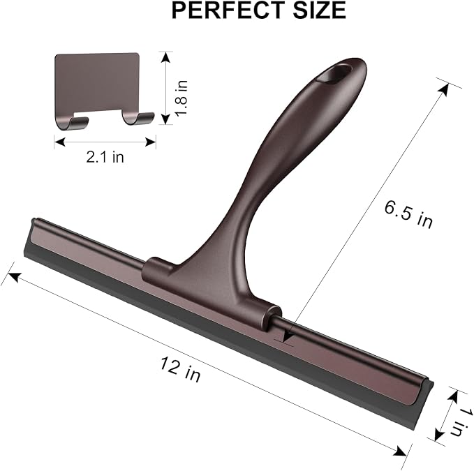 SetSail Shower Squeegee for Glass Doors All-Purpose Squeegee for Shower Glass Door Stainless Steel Window Squeegee with Hook for Car Windshield 12 Inches, Bronze