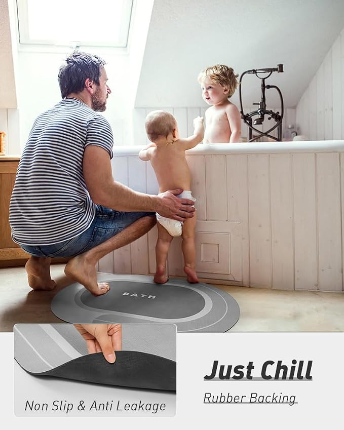 MontVoo Bath Mat - Non Slip, Quick Dry, Stain Resistant Bath Mat Rug for Bathroom Floor - Easy Care Shower Rug for Outside Bathtub - 17"x27" Grey