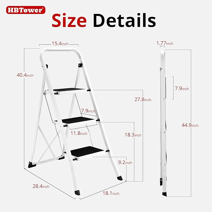 HBTower Step Ladder Folding Step Stool for Adults with Anti-Slip Pedal,330 lbs Capacity for Kitchen, Home,White