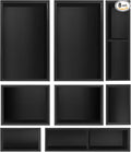 Bamboo Drawer Organizer Set, 8 PCS Black Multi-Use Drawer Storage Boxes, Junk Drawer Organizer Divider Bins for Bathroom, Kitchen, Office Desk, Makeup, Jewelry, Utensils