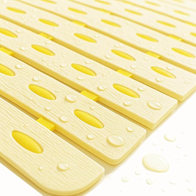 Bathtub Mat Non Slip | Double-Layered Shower Mats With Suction Cups | Improved Drainage, EZ-Dry, Premium Grip Tub Mat | Extended 16x31in. | Non-Toxic, BPA, Latex, Phthalate, PVC Free (Mimosa)