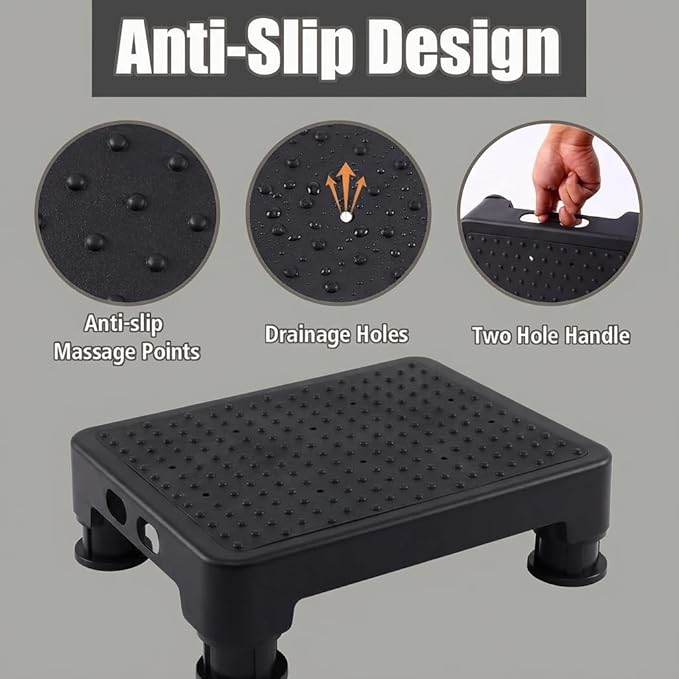 CHIKILLA Adjustable Step Stool for High Beds and Cars, 650lbs Heavy Duty Bed Step for Elderly, Non-Slip Mobility Platform for Bathtub, Kitchen, SUV, 4 Height Levels 3.4-5" Portable Stair Assist, Black