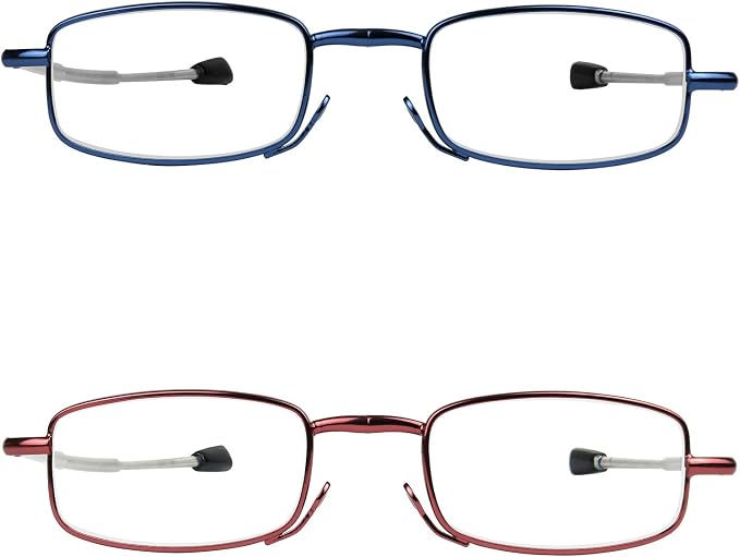 Success Eyewear Reading Glasses 2 Pair Black and Gunmetal Readers Compact Folding Unisex Glasses for Reading Case Included
