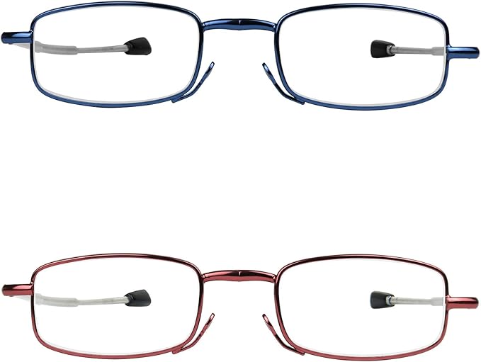 Success Eyewear Reading Glasses 2 Pair Black and Gunmetal Readers Compact Folding Unisex Glasses for Reading Case Included