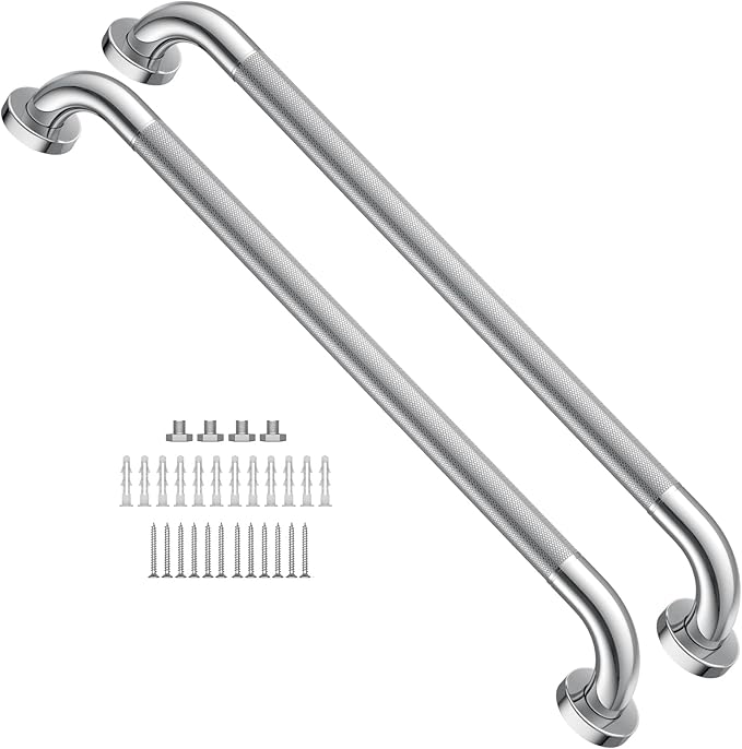 Anti Slip Shower Grab Bar 24 Inch, YuanDe Chrome Stainless Steel Bath Grab Bar, Knurled Bathroom Safety Rail, Shower Handrail Support, Handicap Elderly Injury Balance Assist Handles