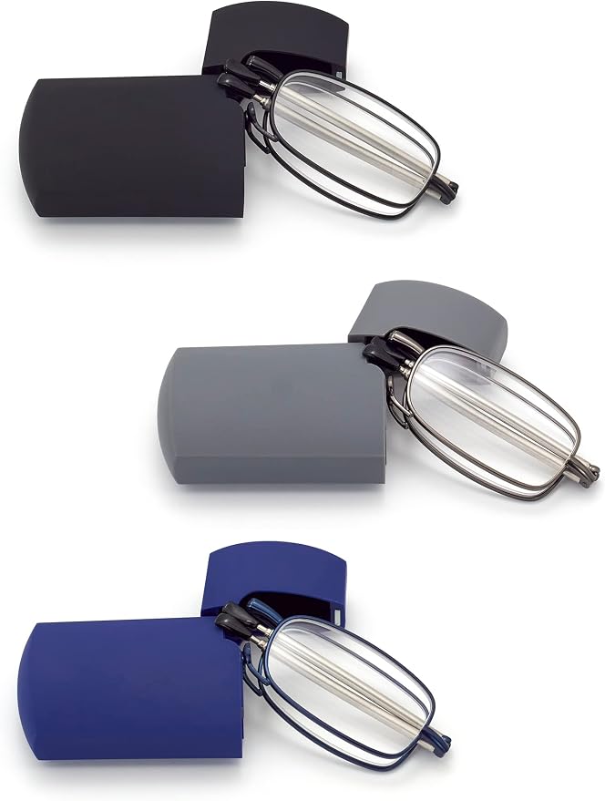 HIGHLIKE Hard Cases Folding Reading Glasses, Pocket Wallet Purse Compact Spring Hinge Readers, Transparent Clear Lens