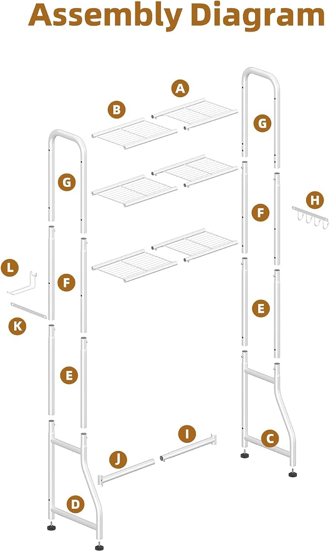 Simple Trending Over The Toilet Storage Rack, Metal 3 Tier Bathroom Organizer Shelf with Paper Holder and 3 Hooks, Freestanding Shelf Space Saver Above Toilet, White