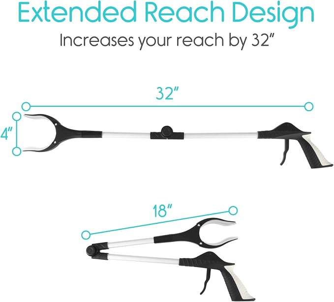 Vive 32" Grabber Reacher Tool - Foldable Pickup Stick with Rotating Jaw & Sensitive Trigger - Heavy Duty Mobility Grip Hand Aid - Extra Reach Extender Claw for Seniors, Elderly, Handicap