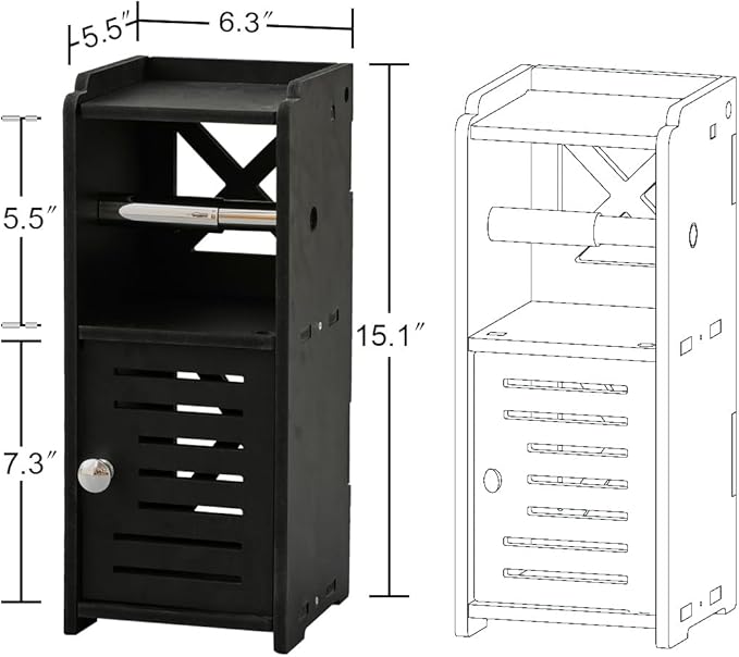 AOJEZOR Toilet Paper Holder Stand: PVC Freestanding Bathroom Cabinet Storage for Apartment Dwellers - Slim Bathroom Storage - Black
