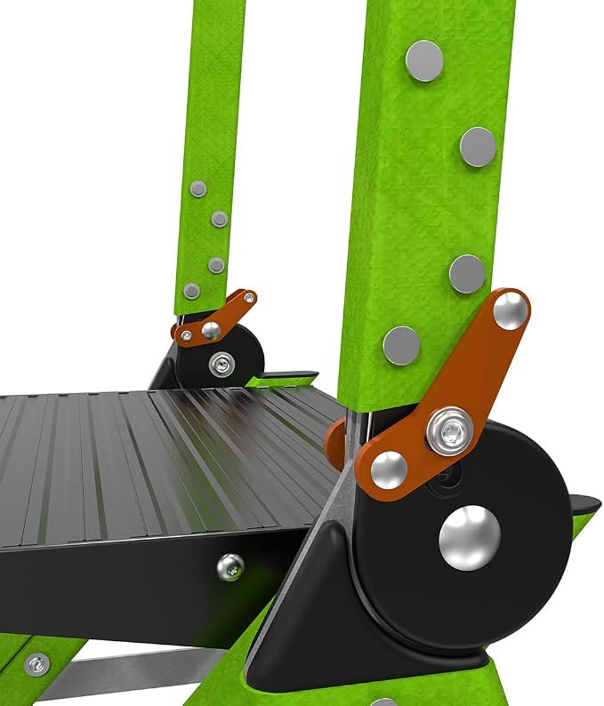 Little Giant Jumbo Step 3-Step Foldable 3-Ft Fiberglass Stool, Non-Conductive, Hi-Viz Green Rails, Extra-Wide Stair-Like Treads, Rotating Handrail, 375 lb. Type IAA, 11933
