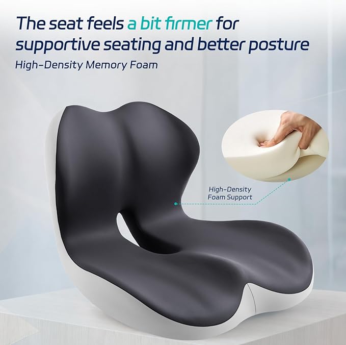 Back and Seat Cushion for Office, Back & Tailbone Pain Relief, Raised Cushion for Lumbar and Butt, Double-Sided Anti-Slip, Improves Sitting Posture, Ergonomic Memory Foam Lumbar Cushion