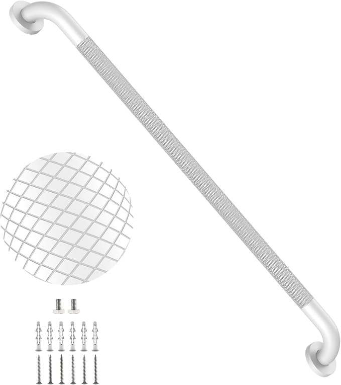 36 Inch White Grab Bars for Shower with Anti-Slip Knurled Grip,YuanDe Stainless Steel Bathroom Grab Bars, Shower Handrail Support, Handicap Elderly Balance Assist Handles