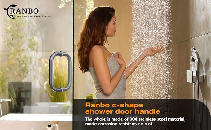 Ranbo Electroplating Grey 6" （CTC） Tubular Back-to-Back Shower Door Handle，Heavy-Duty 1.0mm Thick 304 Stainless Steel, for 1/4"- 1/2" Thick Glass and 1-3/8" - 2-1/6" Thick Wooden or Metal Doors