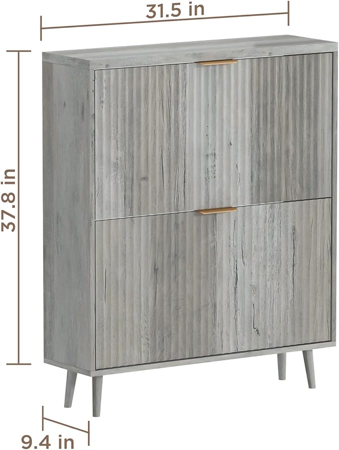 Shoe Cabinet Storage,Modern Freestanding Organizer with 2 Flip Drawers,Narrow Shoe Rack Cabinet for Entryway,Grey