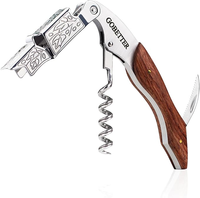 GOBETTER Wine Opener, Professional Corkscrews for Wine Bottles Cap Remover, Manual Wine Key for Home Use, Servers, Waiters Bartenders and Wine Lovers, Classic Rosewood