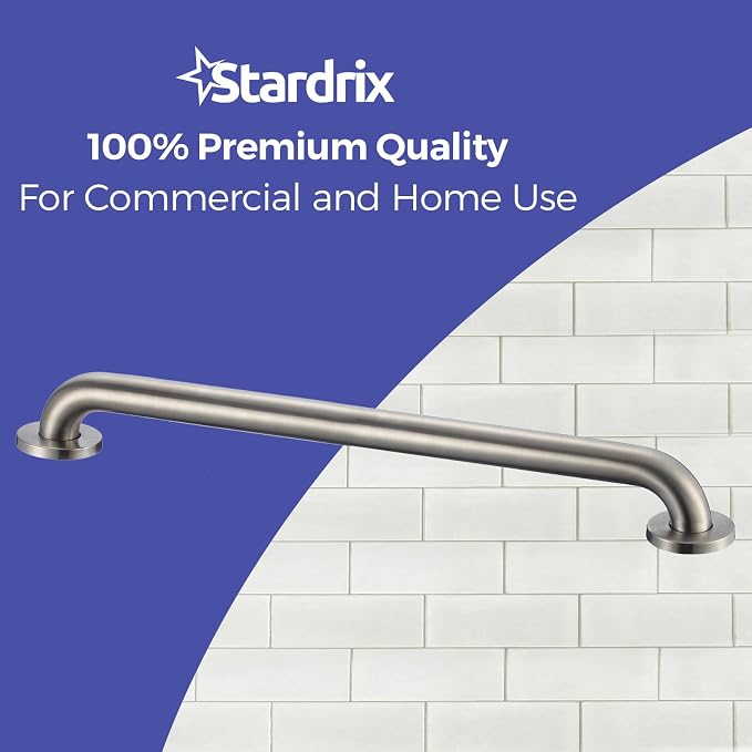 Stardrix 24-Inch ADA Compliant Grab Bar, 1.5" Diameter, Concealed Mounting Flanges, Handicap Friendly, Commercial & Residential Bathrooms, Brushed Stainless Steel