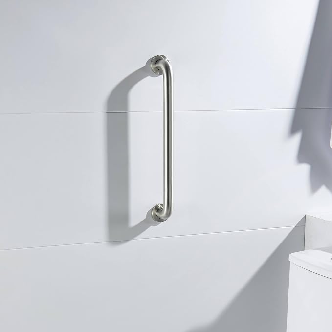 KIBI 18 Inch Stainless Steel Bathroom Safety Grab Bar | Curved Shaped Grab Bar for Bathtubs and Showers, Shower Safety Grab Bars for Seniors, Wall Mounted Anti-Slip Support (Brushed Nickel, KGB1018)