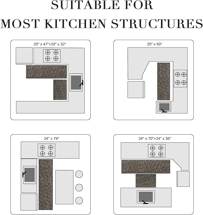Kitchen Runner-Non Slip Kitchen Mats for Floor-Thick Stain Resistant Vintage Kitchen Floor Rug Runner Carpet for Hallways Entryway Laundry Room Washable（Black 24"x70"）