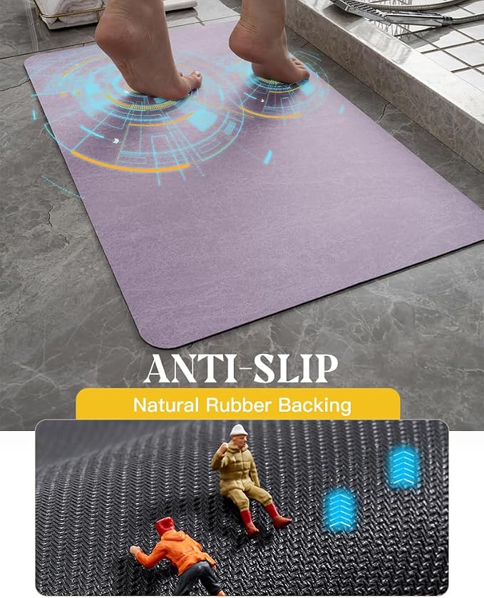 MontVoo -Bath Mat Rug-Rubber Backing Non Slip Quick Dry Absorbent Thin Bathroom Rugs Fit Under Door-Faux Suede Surface Bathroom Floor Mats-Shower Rug for in Front of Bathtub Shower Lavender 17"x27.5"