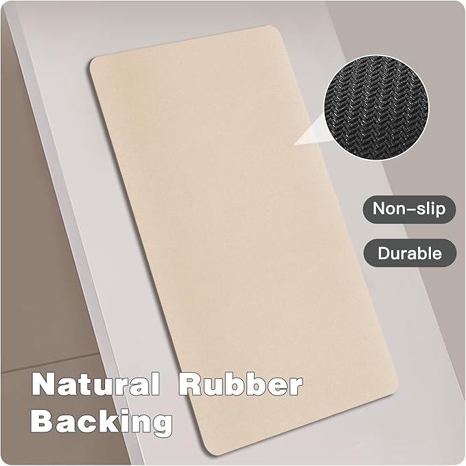 TYUU Bath Mat, Bathroom Rugs Non Slip Washable Thin Absorbent Quick Dry Bath Mat Fits Under Door Bathroom Floor Mat Perfect for Bath, Shower, or Sink 20"x48" Beige