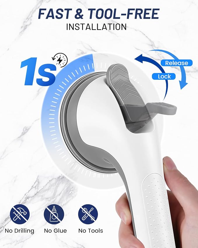 2 Pack Suction Grab Bars for Bathtubs and Showers, Gel-Enhanced Heavy Duty Stable Grip Safety Bars for Seniors and Elderly, No Drilling Removable Bathroom Handles for Tub and Shower Support