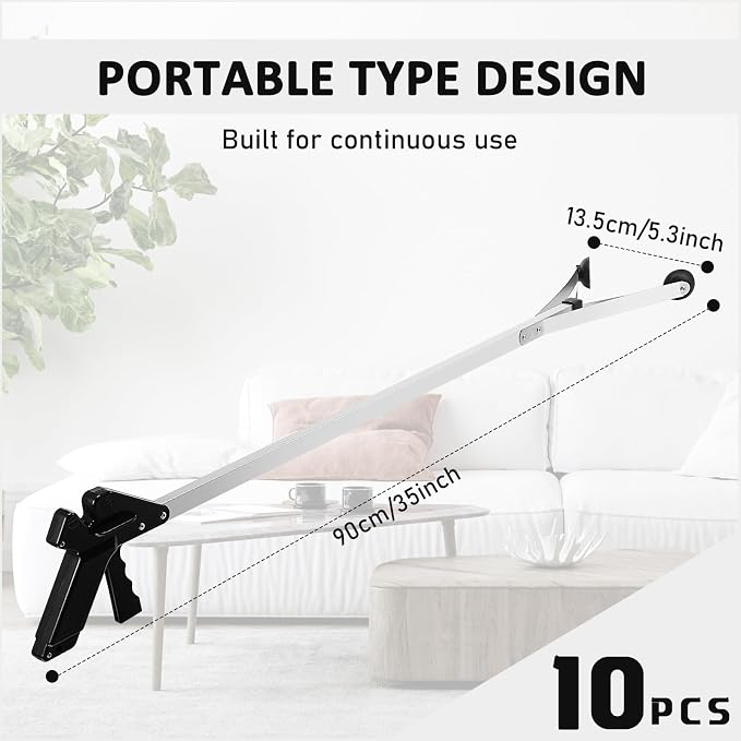 Sabary 10 Pack Suction Cup Reacher Grabber Heavy Trash Picker Grabber Tool, Long Handy Aids Nonslip Claw Reach Tool for Elderly Pick up Stick Arm Extension Litter Picker (Black,35 Inch)