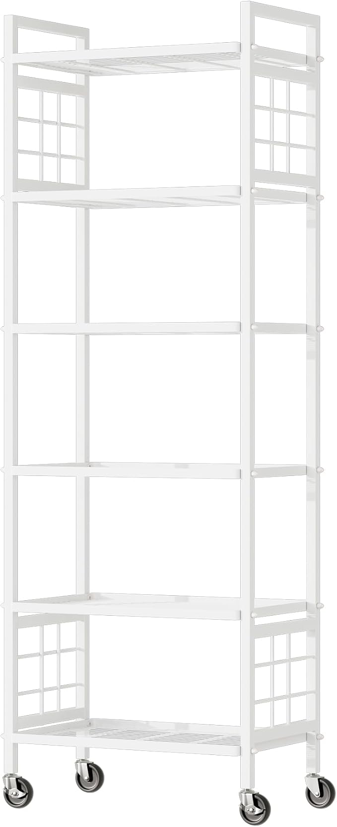 GIOTORENT 6-Wire Standing Storage Shelf with Wheels, Mobile Metal Shelving Unit for Bathroom Organizers & Laundry Room, Kitchen Pantry Rack, Heavy Duty Utility Shelf, White