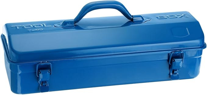 HARFINGTON Tool Box 16.5" Portable Steel Tool Box Hip Roof Style with Metal Latch Closure Tool Chest for Household Workshop Car, Blue