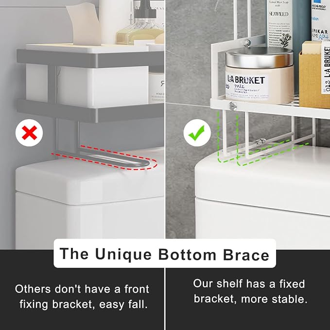 FLOLXNB Over The Toilet Storage,3-Tier Bathroom Organizer Shelves with Paper Holder, Multifunctional Toilet Rack,No Drilling Storage Shelf, Home Storage Space Saver Wall Mounting Design,White