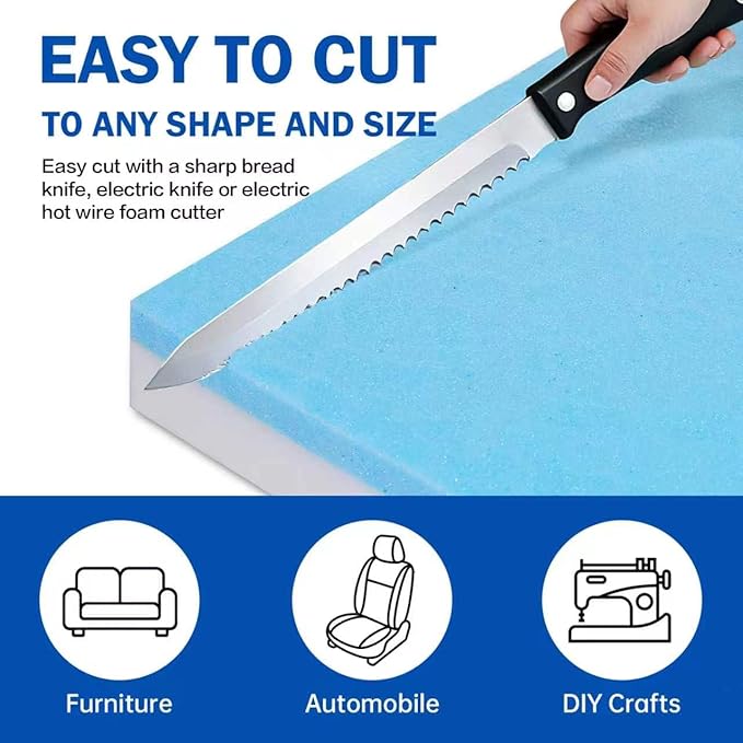 High Density Upholstery Foam Cushion - 1" Thick x 24" x 72", Gel Memory Foam Support Padding for Seat Cushion Replacement, DIY Projects, Sofa Mattress Support