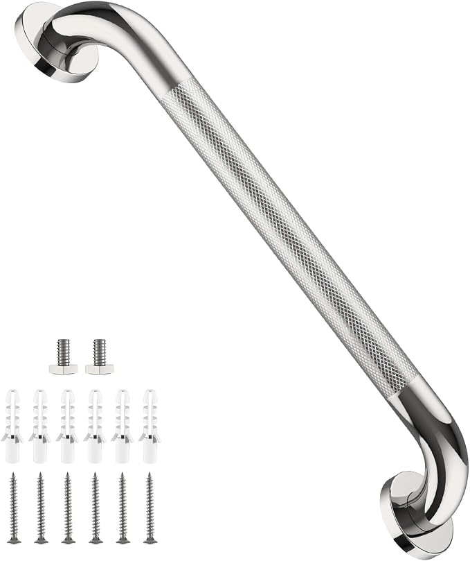 Shower Grab Bar 20 Inch, iHansee Chrome Bathroom Grab Bar w/Anti-Slip Knurled Grip - 1.25" Diameter, Stainless Steel Bath Safety Bars for Senior Elderly, Wall Mounted Toilet Bathtub Balance Handrail