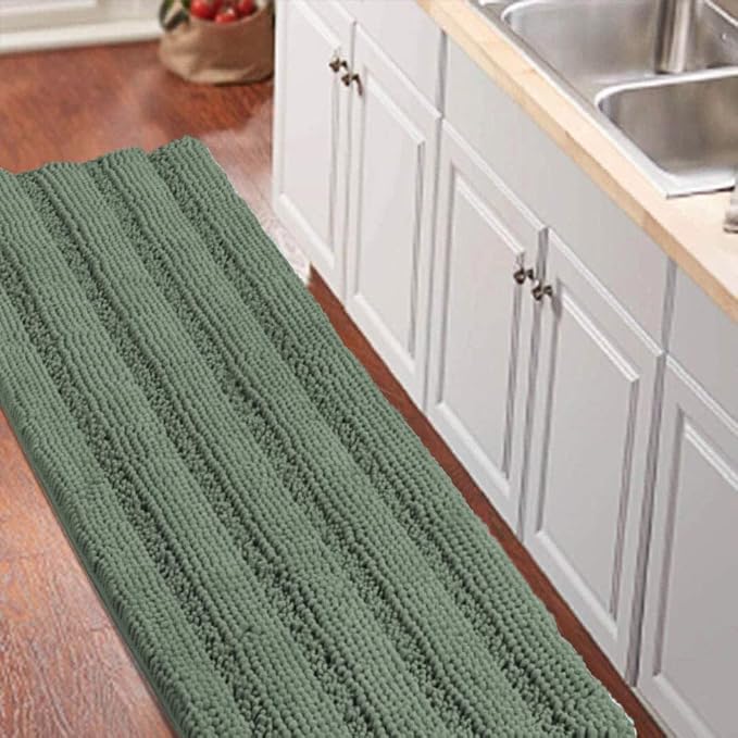 Turquoize Bathroom Runner Rug Extra Long Chenille Area Rug Non-Slip Green Bath Room Rug Shag Shower Mat Green Rugs Kitchen Rugs Washable Bath Mats for Bathroom 59 x 20 inches, Green Bay