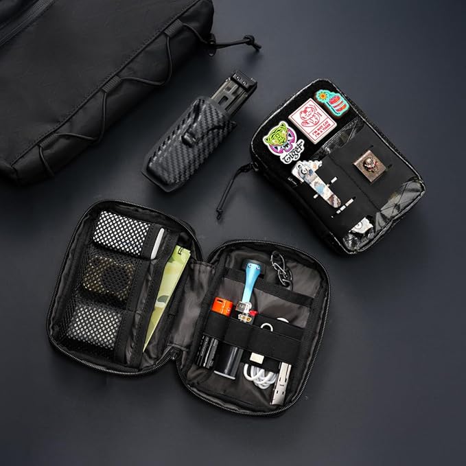 TACTICAL GEEK EDC Compact Waist Pocket Pouch, Multi-Purpose Molle EDC Pouch Gadget Organizer (E2.0-Black Camo)