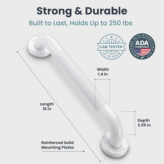 PELEGON Grab Bars for Shower 2-Pack 16 Inch - Stainless Steel Shower Grab Bars for Seniors - Bathroom Safety Handle Non-Slip Grip Rust Resistant Wall Mounted Support Bar for Bathtub Shower - White