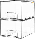 Yieach 2 Pack Clear Stackable Storage Drawers,4.4'' Tall Acrylic Drawer Containers for Organizing,Bathroom Organizers and Storage Bin Box,Plastic Makeup,Medicine Organizer Bins for Cabinet,Undersink