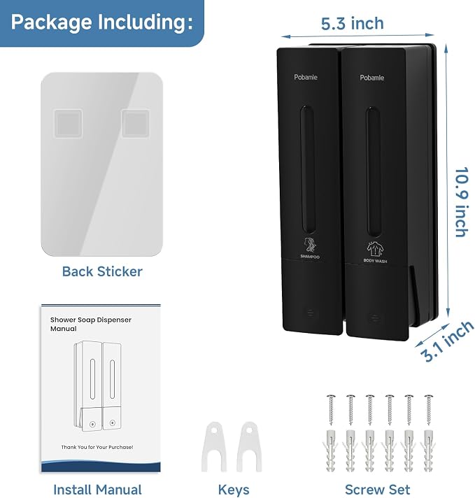 Shampoo Dispenser for Shower - Shower Soap Dispenser Wall Mounted No Drill - Shampoo Body Wash Dispenser 2 Chamber - Easy Install for Bathroom Hotel Black 800ml