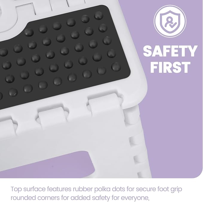 ACSTEP 9 Inch Folding Step Stool 300 LB Capacity Non Slip Foot Stool with Handle Plastic Foldable Step Stools for Kids Stepping Stool for Bathroom Kitchen Small Step Stool (1 PC White)