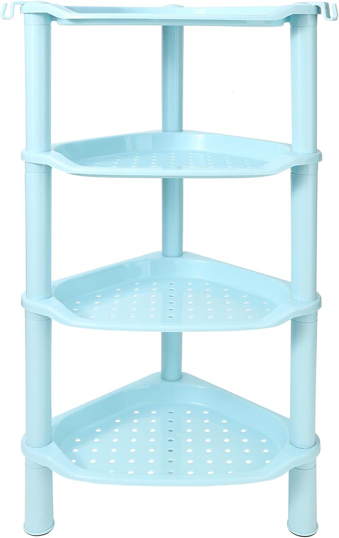 4 Tier Corner Shower Caddy, Rustproof, Plastic Shower Organizer for Bathroom, Bathtub, Shower pan, Bath Accessories Shower Caddies, 13.5 x 10 x 33.5 Inches, Blue (Round Slot Blue 4 Tier)