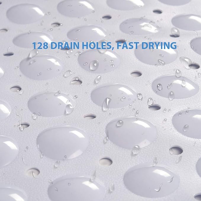 AmazerBath Bath Tub Mat, Medium Size 27.6 x 15 Inches Non-Slip Shower Mats with Suction Cups and Drain Holes, Bathtub Mats Bathroom Mats Machine Washable (White)