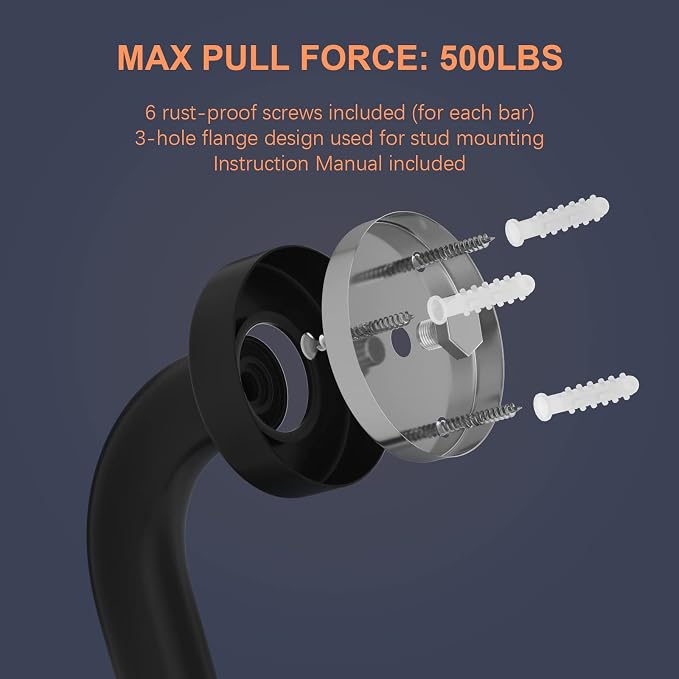 2 Pack Matte Black Shower Grab Bar 40 Inch, iMomwee Stainless Steel Bathroom Grab Bar, Bath Shower Balance Bar, Safety Hand Rail Support, Handicap Elderly Senior Assist Bath Handle (1.25" Diameter)